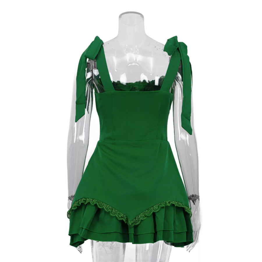 Tie-Shoulder Ruffled Mini Dress Apparel and Accessories