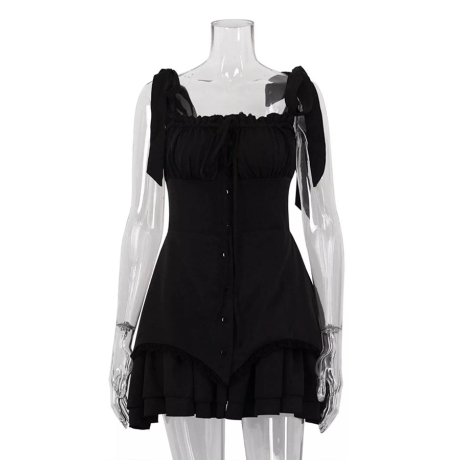 Tie-Shoulder Ruffled Mini Dress Apparel and Accessories