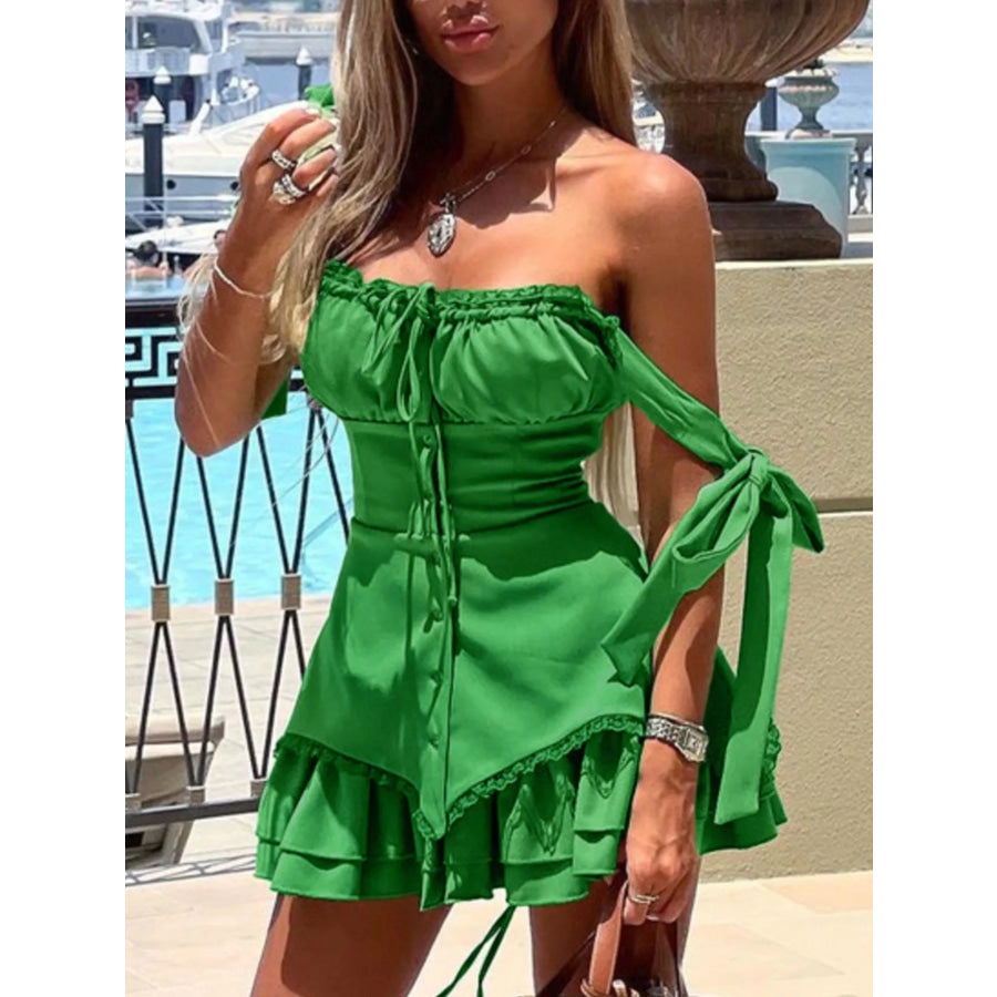 Tie-Shoulder Ruffled Mini Dress Apparel and Accessories