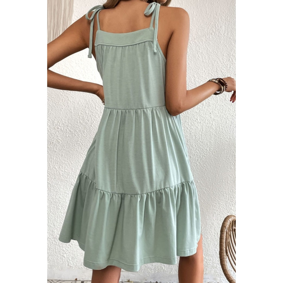 Tie-Shoulder Tiered Dress with Pockets