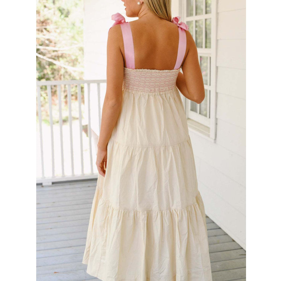 Tie Shoulder Tiered Midi Dress Apparel and Accessories