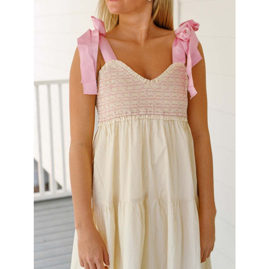 Tie Shoulder Tiered Midi Dress Apparel and Accessories