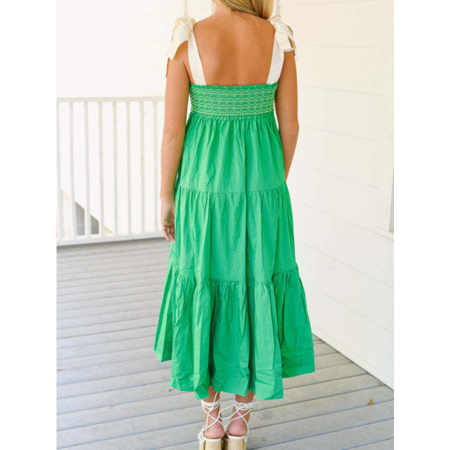 Tie Shoulder Tiered Midi Dress Apparel and Accessories