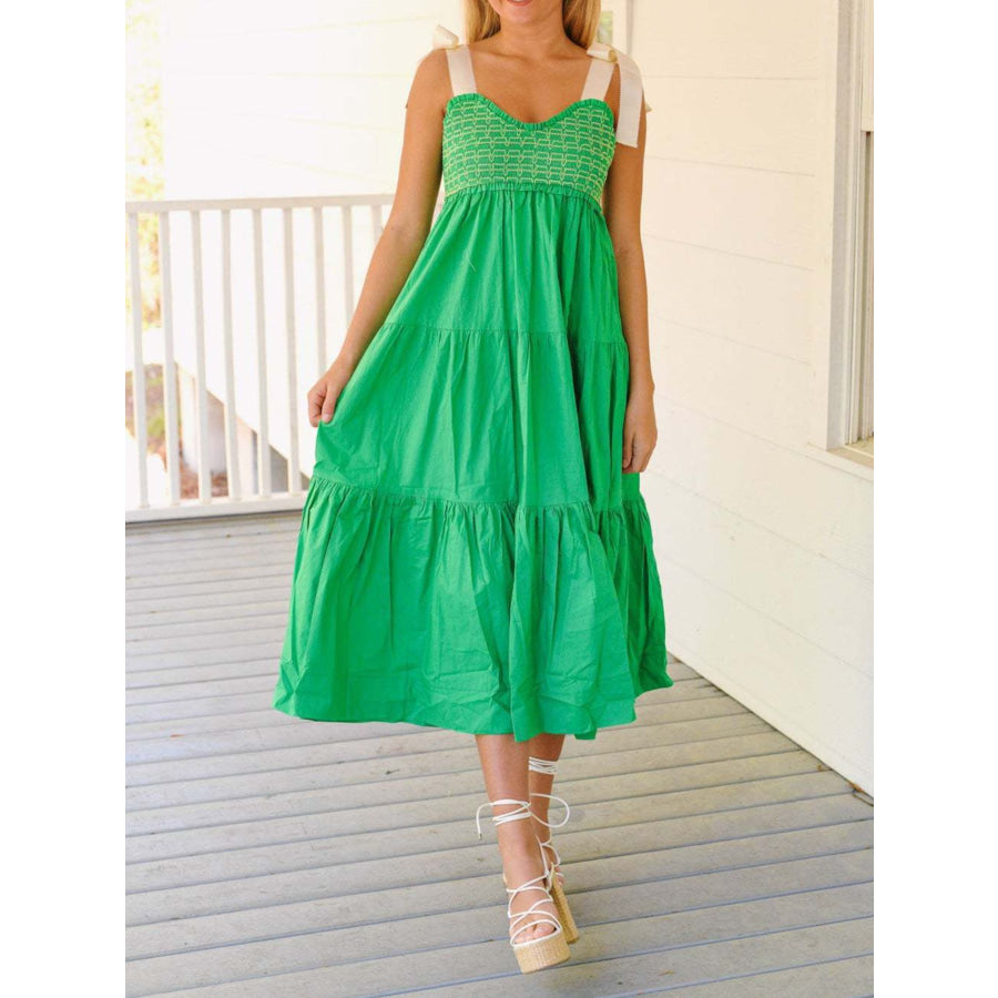 Tie Shoulder Tiered Midi Dress Apparel and Accessories