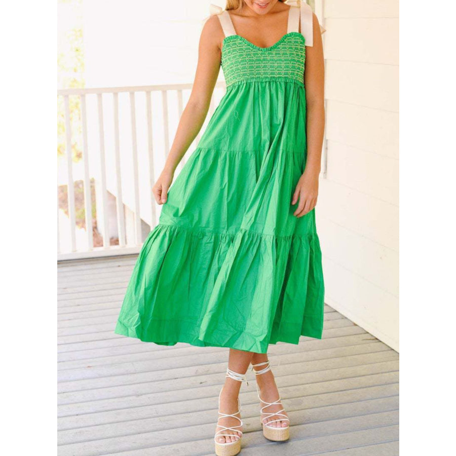 Tie Shoulder Tiered Midi Dress Apparel and Accessories
