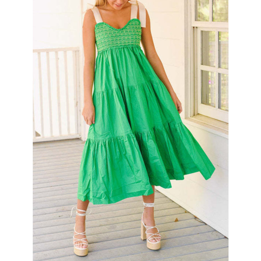 Tie Shoulder Tiered Midi Dress Apparel and Accessories
