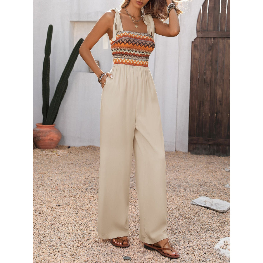 Tie Shoulder Wide Leg Jumpsuit Apparel and Accessories