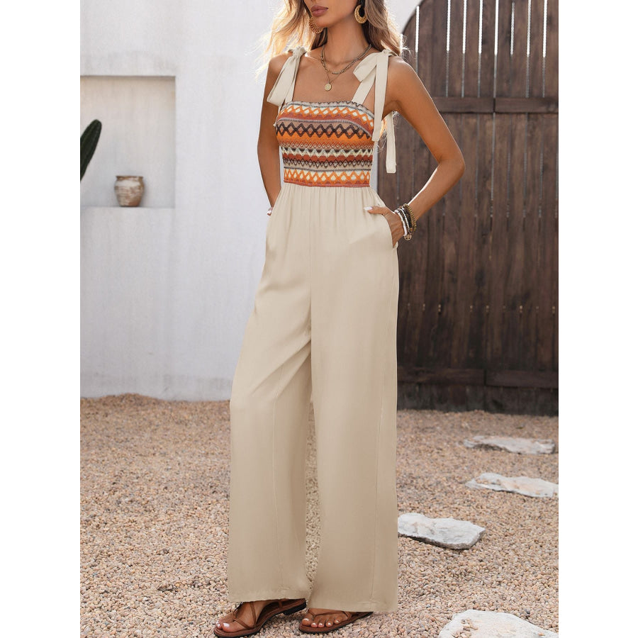 Tie Shoulder Wide Leg Jumpsuit Apparel and Accessories