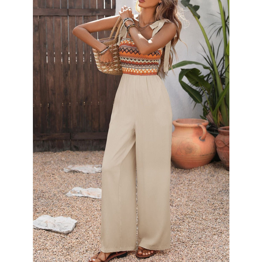 Tie Shoulder Wide Leg Jumpsuit Apparel and Accessories