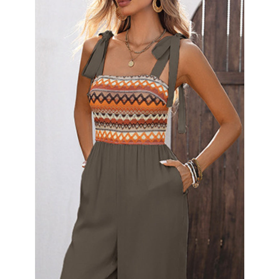 Tie Shoulder Wide Leg Jumpsuit Apparel and Accessories