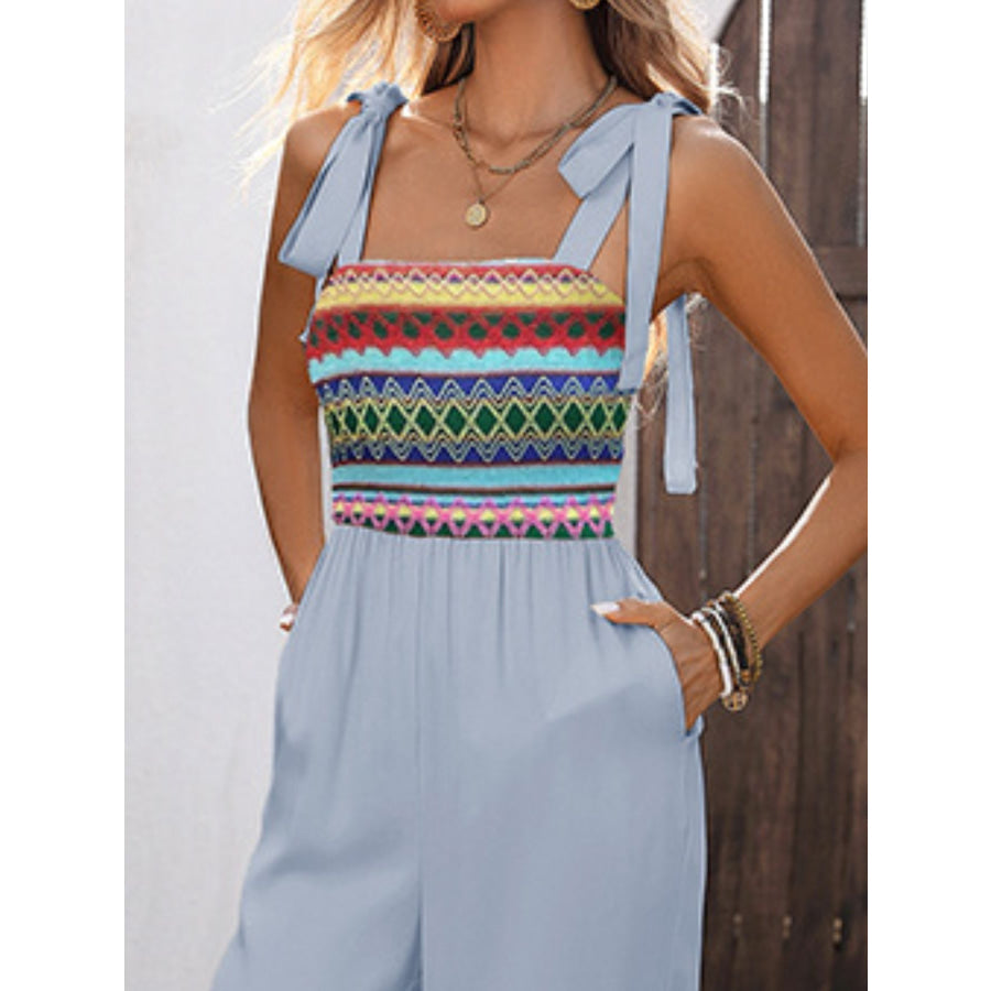Tie Shoulder Wide Leg Jumpsuit Apparel and Accessories