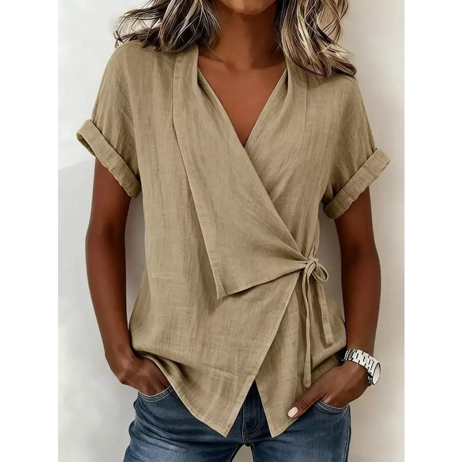 Tie-Side Detail Wrap Top Mocha / S Apparel and Accessories