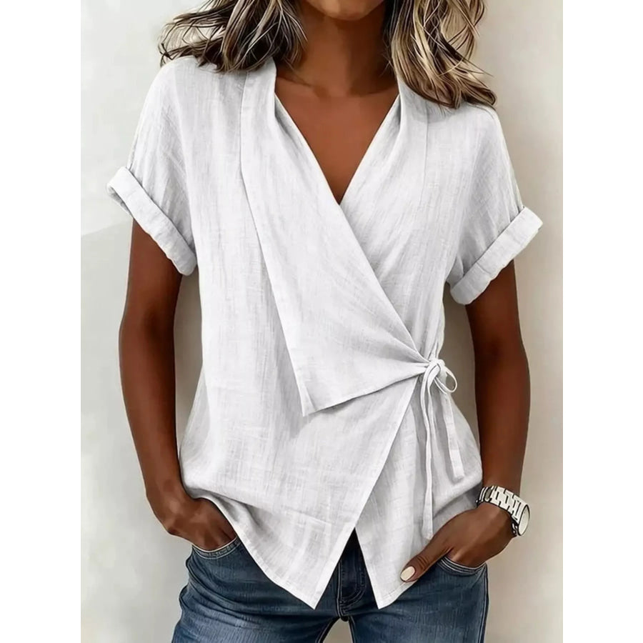 Tie-Side Detail Wrap Top White / S Apparel and Accessories