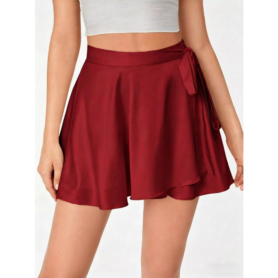 Tie Side Flared Skirt Burgundy / XS Apparel and Accessories