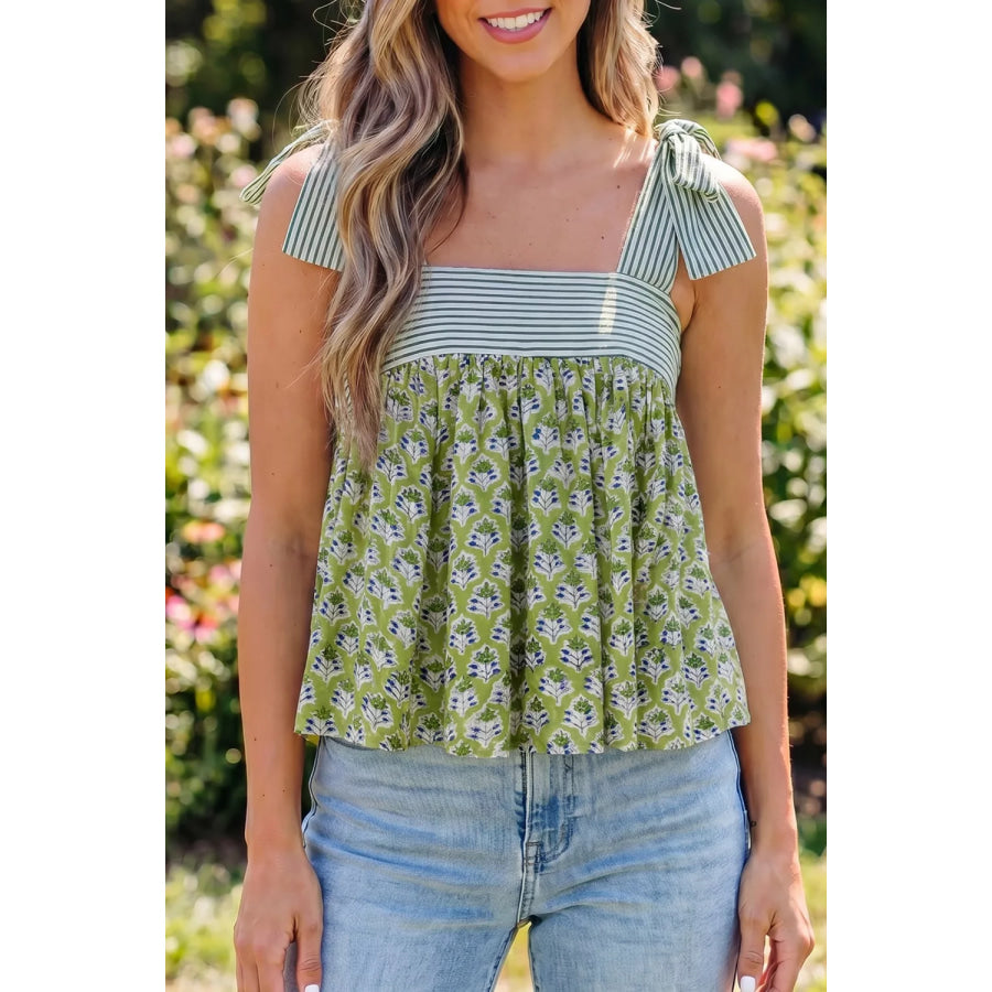 Tie-Strap Floral Print Tank Matcha Green / S Apparel and Accessories