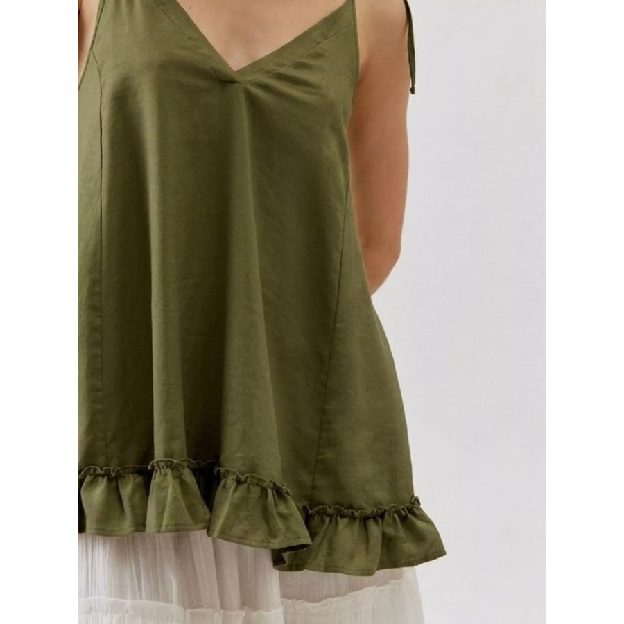 Tie-Strap Ruffle Hem Cami Apparel and Accessories