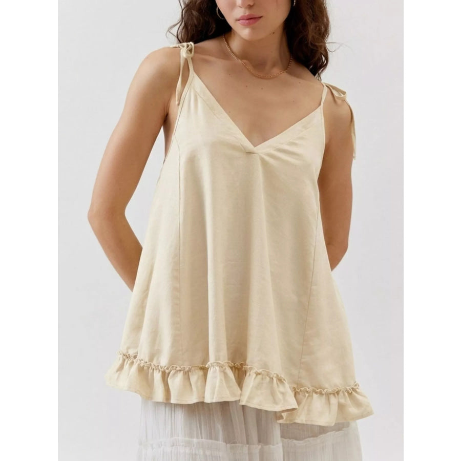 Tie-Strap Ruffle Hem Cami Ivory / S Apparel and Accessories