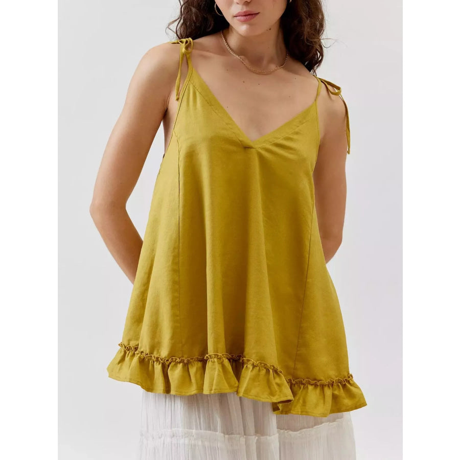 Tie-Strap Ruffle Hem Cami Yellow / S Apparel and Accessories