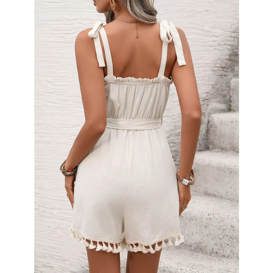 Tie Strap Tassel Hem Romper Apparel and Accessories