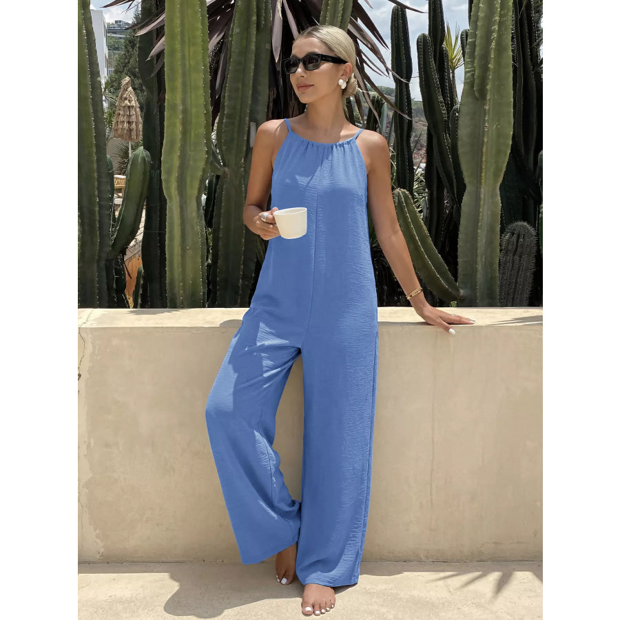 Tie Strap Wide Leg Casual Jumpsuit Apparel and Accessories