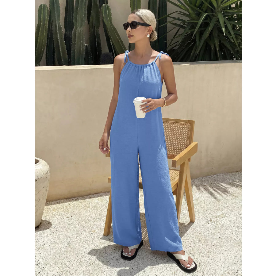 Tie Strap Wide Leg Casual Jumpsuit Apparel and Accessories