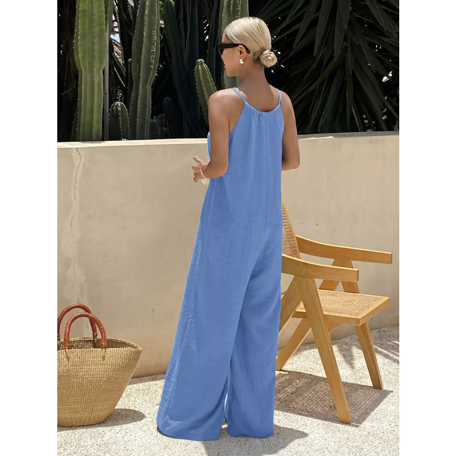 Tie Strap Wide Leg Casual Jumpsuit Apparel and Accessories