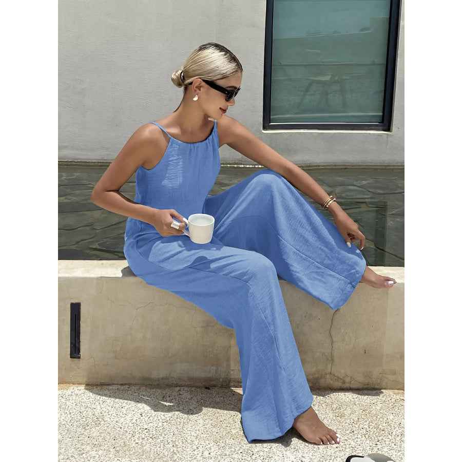 Tie Strap Wide Leg Casual Jumpsuit Apparel and Accessories