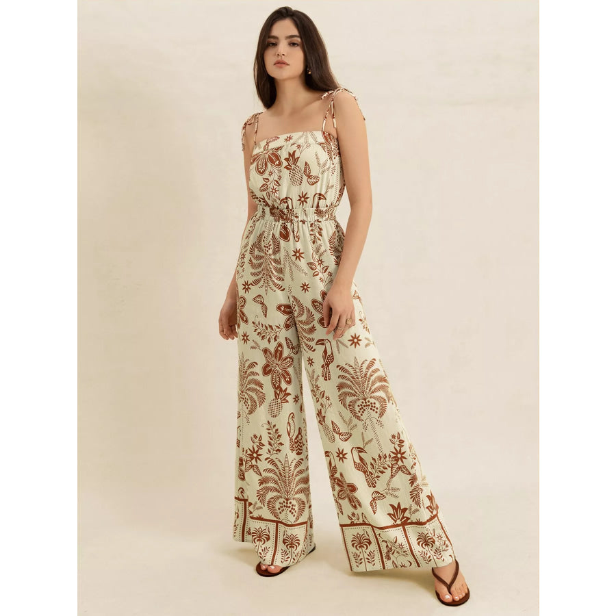 Tie Strap Wide Leg Jumpsuit Tan / S Apparel and Accessories
