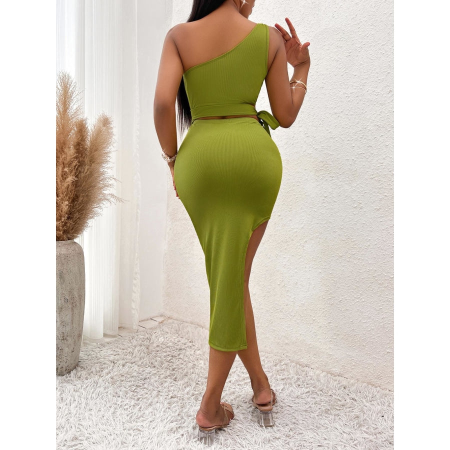 Tie Waist Asymmetrical Midi Dress Lime / S