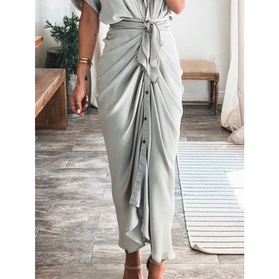 Tie-Waist Button-Down Midi Dress Apparel and Accessories