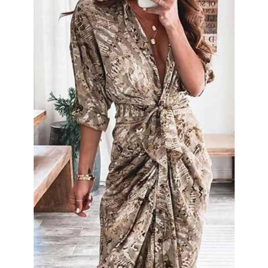 Tie-Waist Button-Down Midi Dress Apparel and Accessories