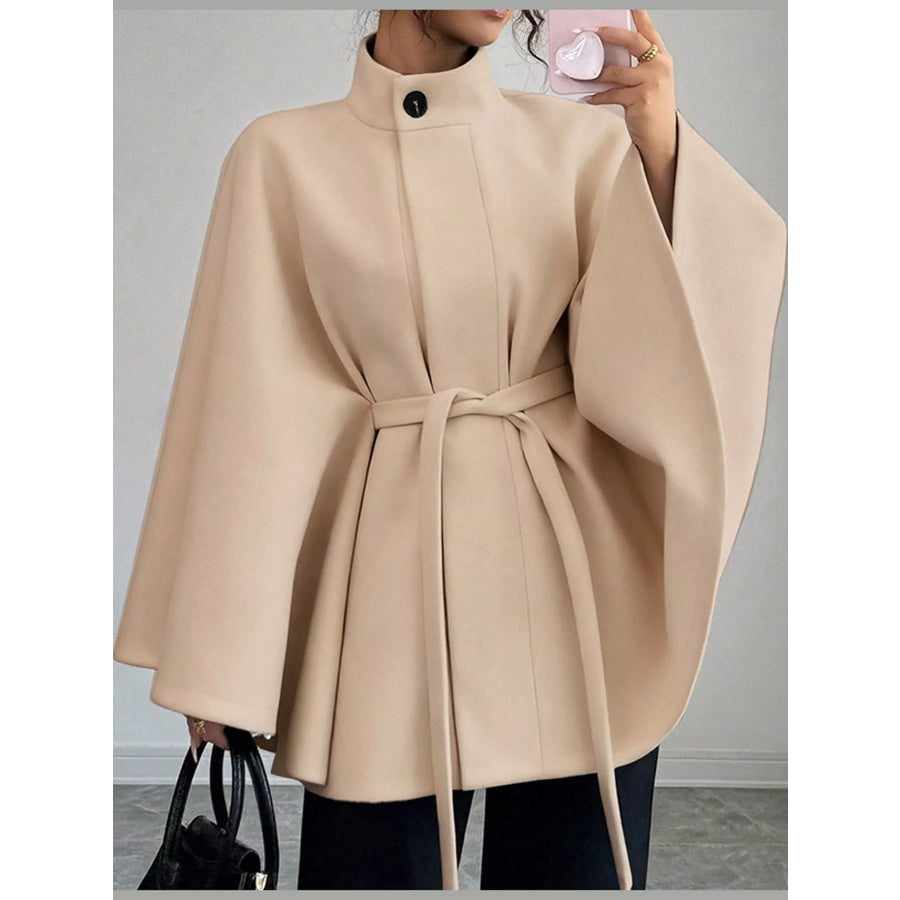 Tie Waist Cape Outerwear Apricot-12694 / S Apparel and Accessories