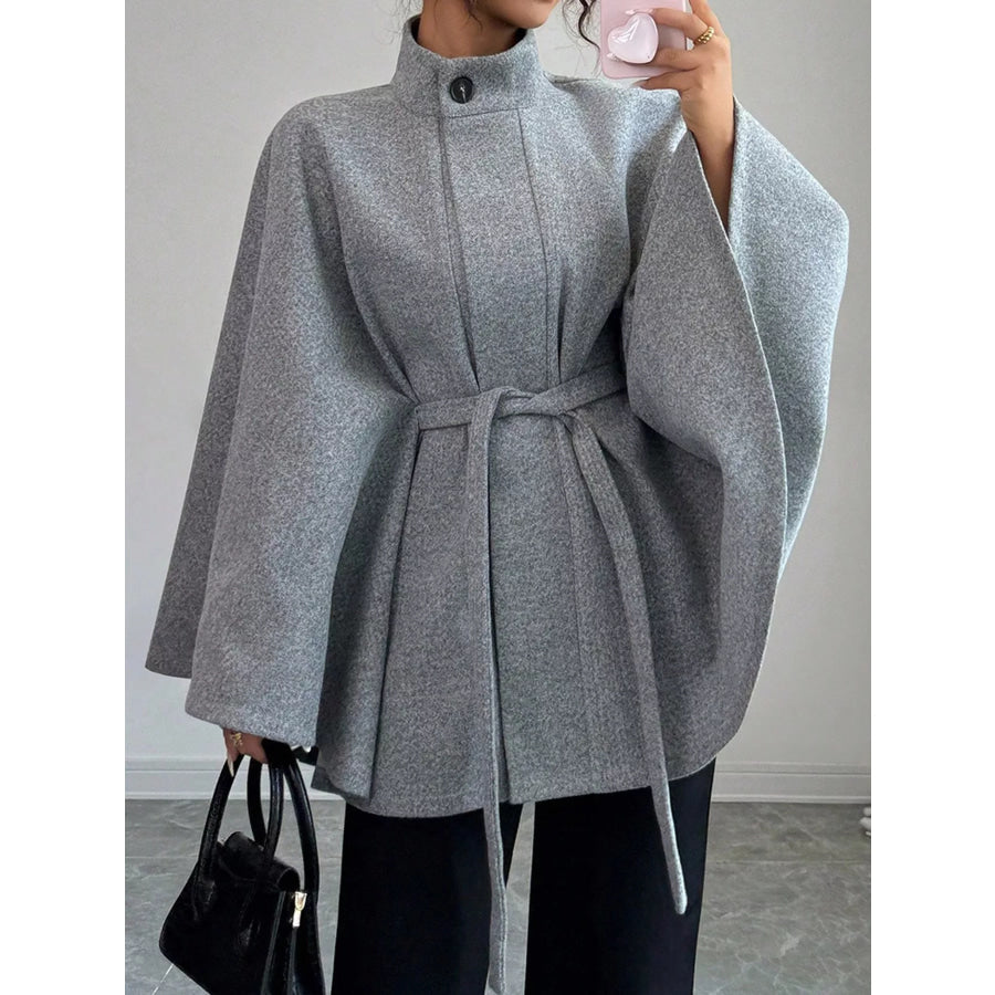 Tie Waist Cape Outerwear Gray-12694 / S Apparel and Accessories