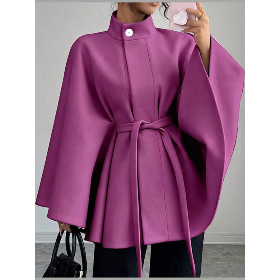 Tie Waist Cape Outerwear Medium Violet Red-12694 / S Apparel and Accessories