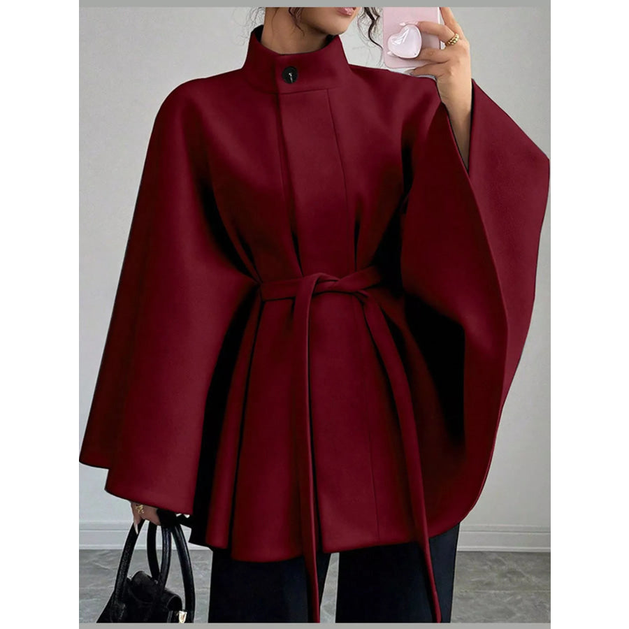 Tie Waist Cape Outerwear Red-12694 / S Apparel and Accessories