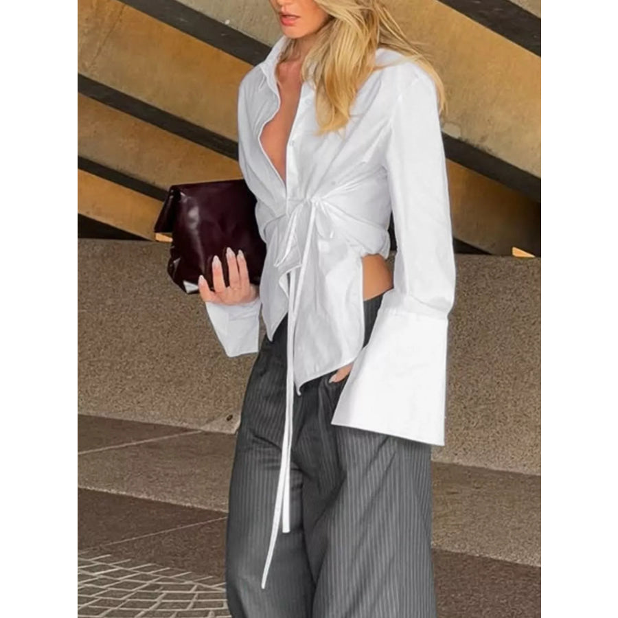 Tie-Waist Detail Wrap-Front Shirt Apparel and Accessories