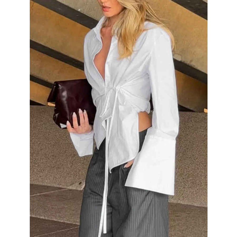 Tie-Waist Detail Wrap-Front Shirt Apparel and Accessories