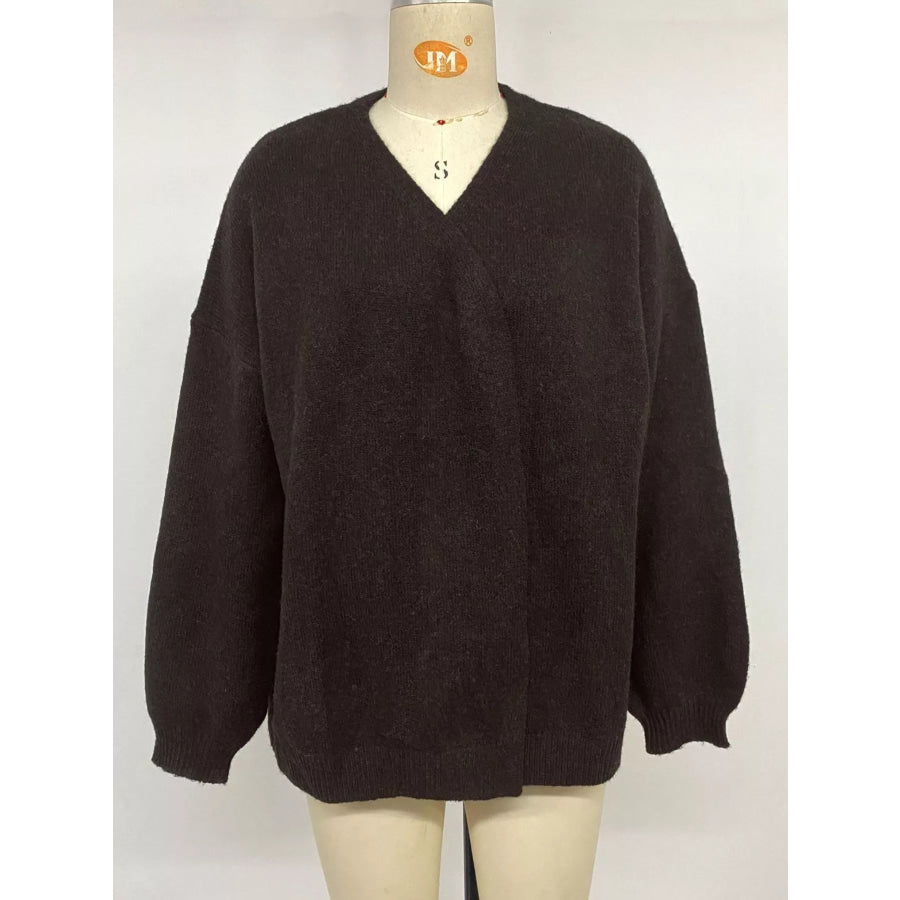 Tie Waist Dropped Shoulder Wrap Cardigan Apparel and Accessories