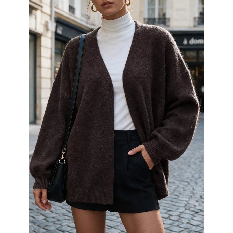 Tie Waist Dropped Shoulder Wrap Cardigan Apparel and Accessories