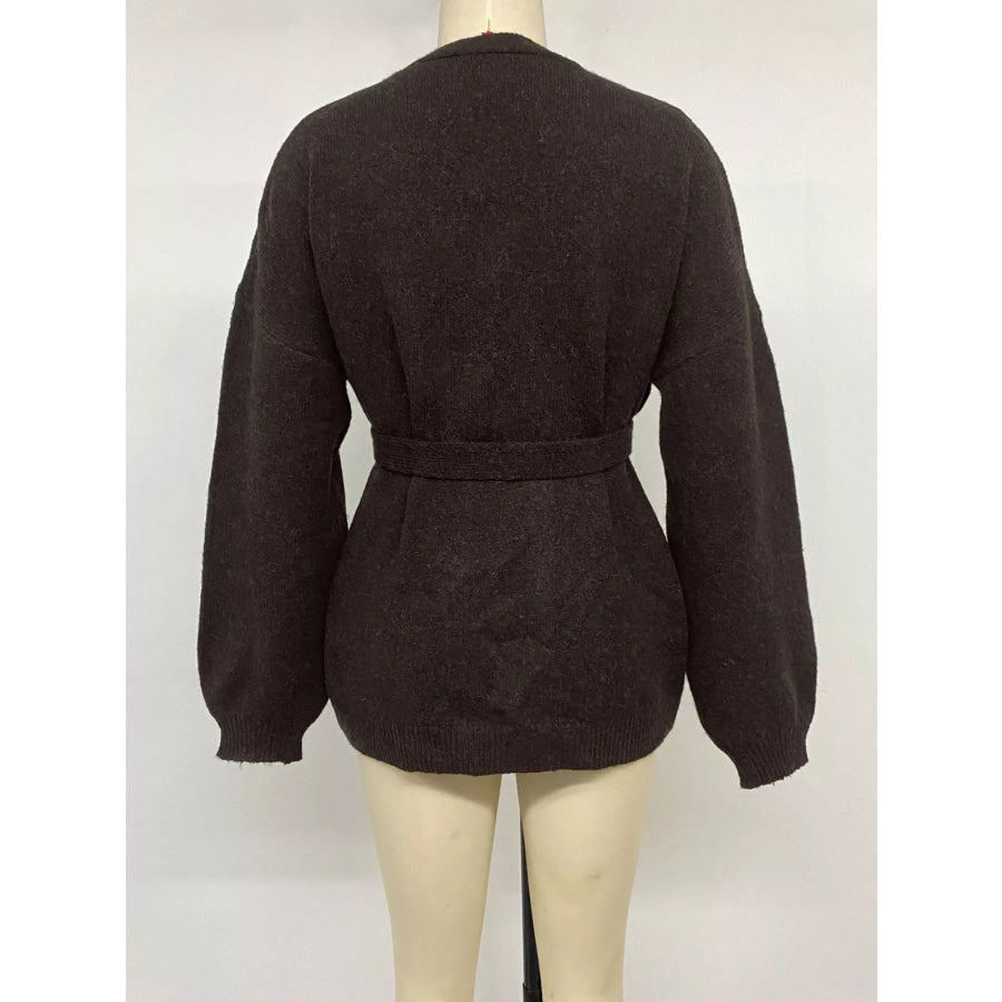 Tie Waist Dropped Shoulder Wrap Cardigan Apparel and Accessories
