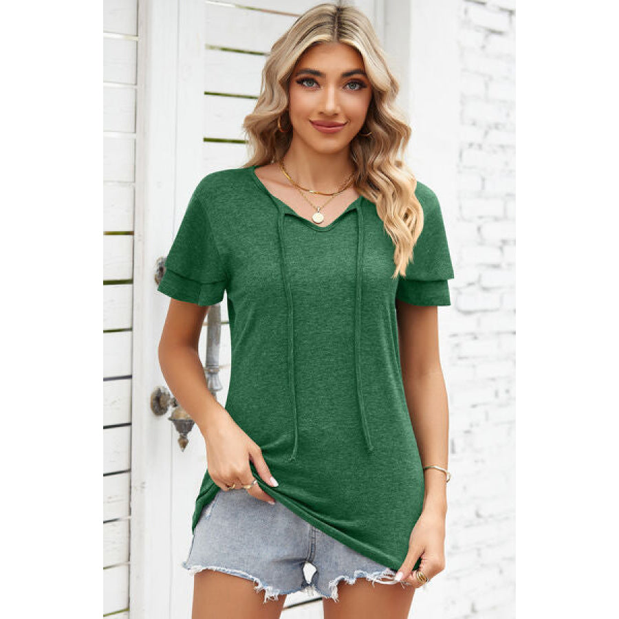 Tie Waist Flutter Sleeve Blouse Green / S Apparel and Accessories