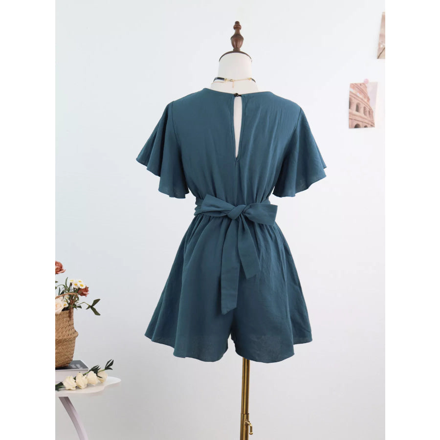 Tie Waist Flutter Sleeve Romper Apparel and Accessories