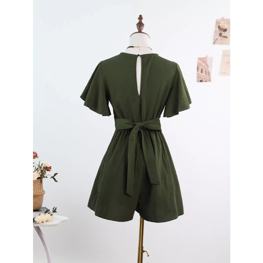 Tie Waist Flutter Sleeve Romper Apparel and Accessories