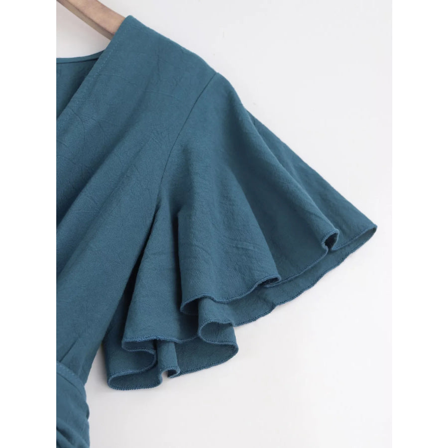 Tie Waist Flutter Sleeve Romper Apparel and Accessories