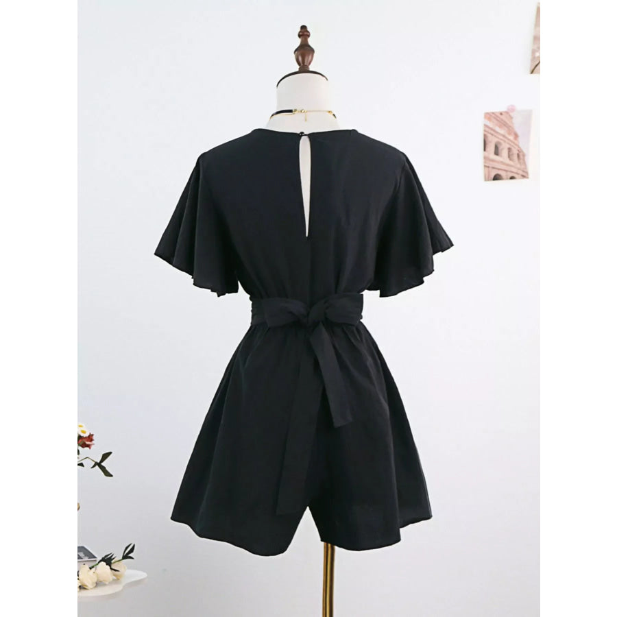 Tie Waist Flutter Sleeve Romper Apparel and Accessories