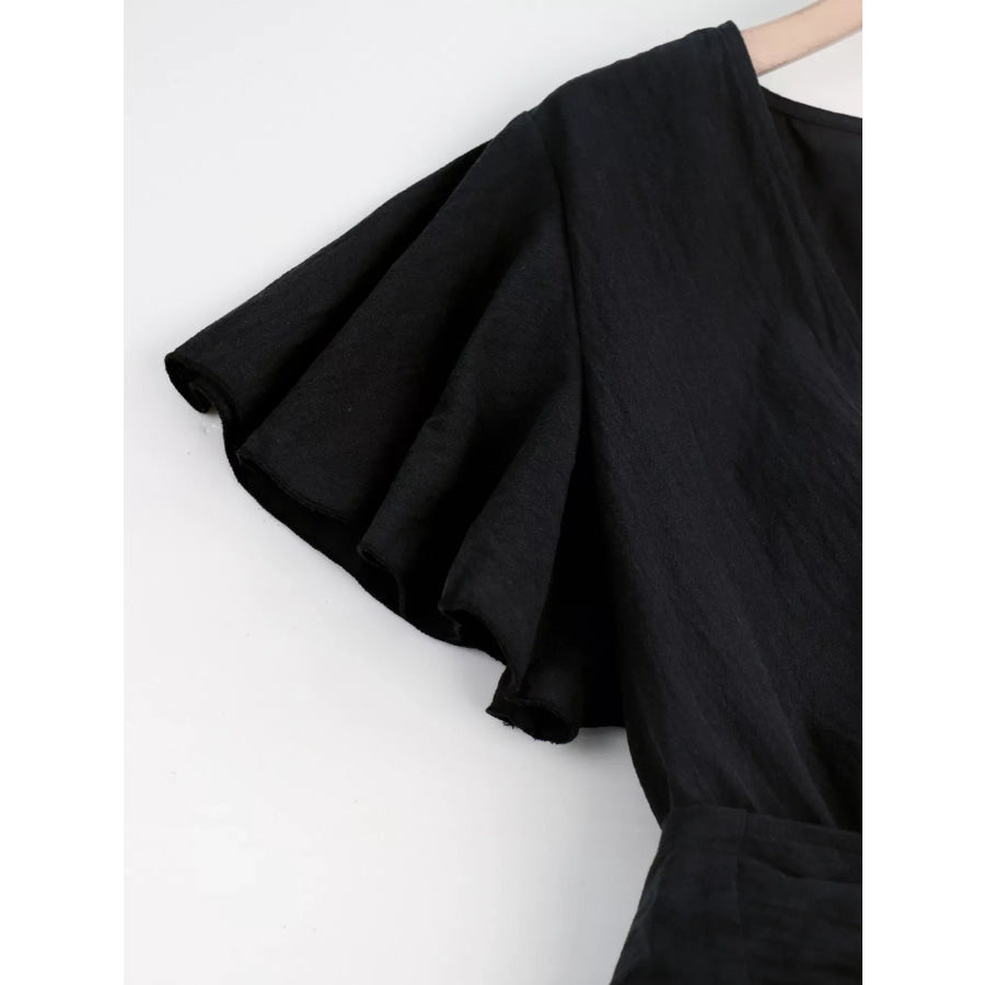 Tie Waist Flutter Sleeve Romper Apparel and Accessories