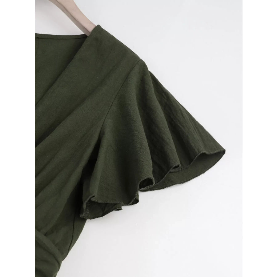 Tie Waist Flutter Sleeve Romper Apparel and Accessories