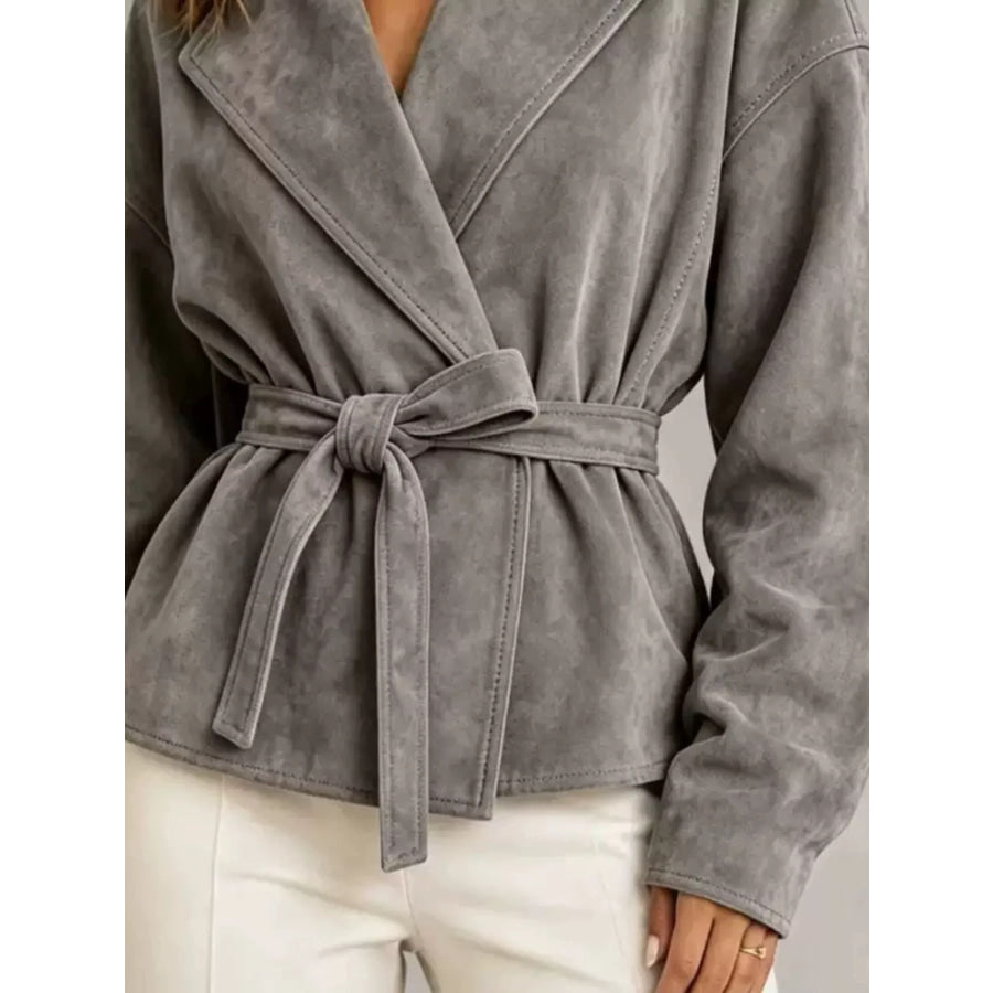 Tie-Waist Lapel Collar Jacket Apparel and Accessories