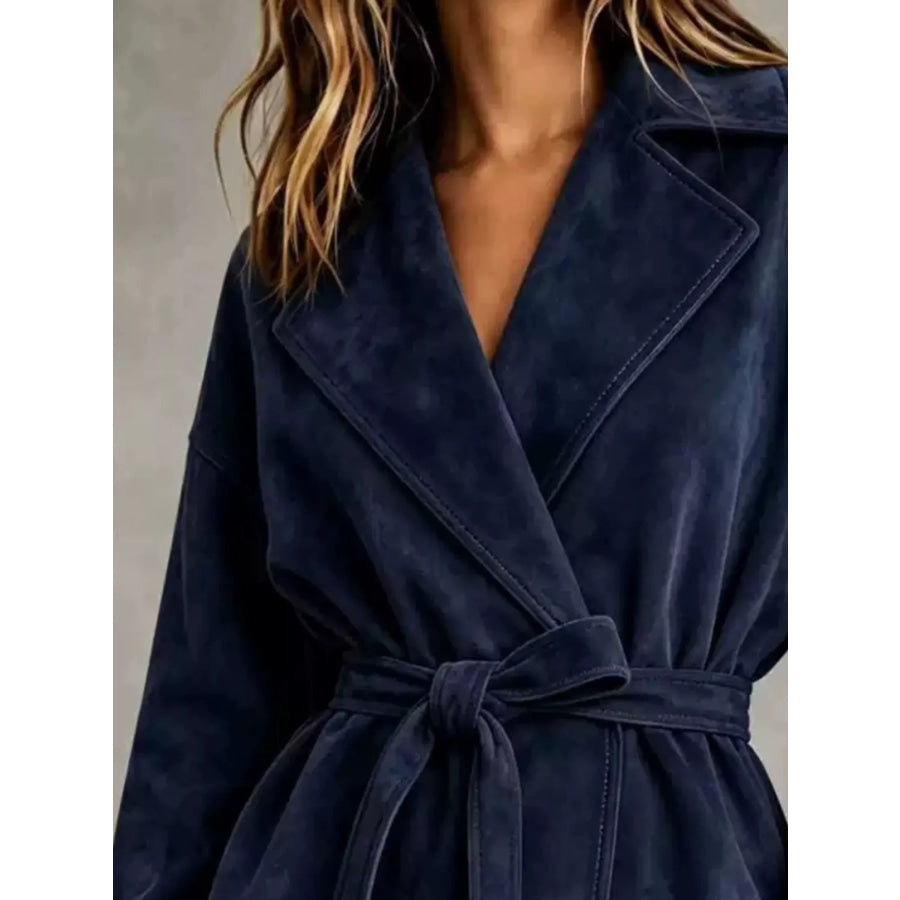 Tie-Waist Lapel Collar Jacket Apparel and Accessories