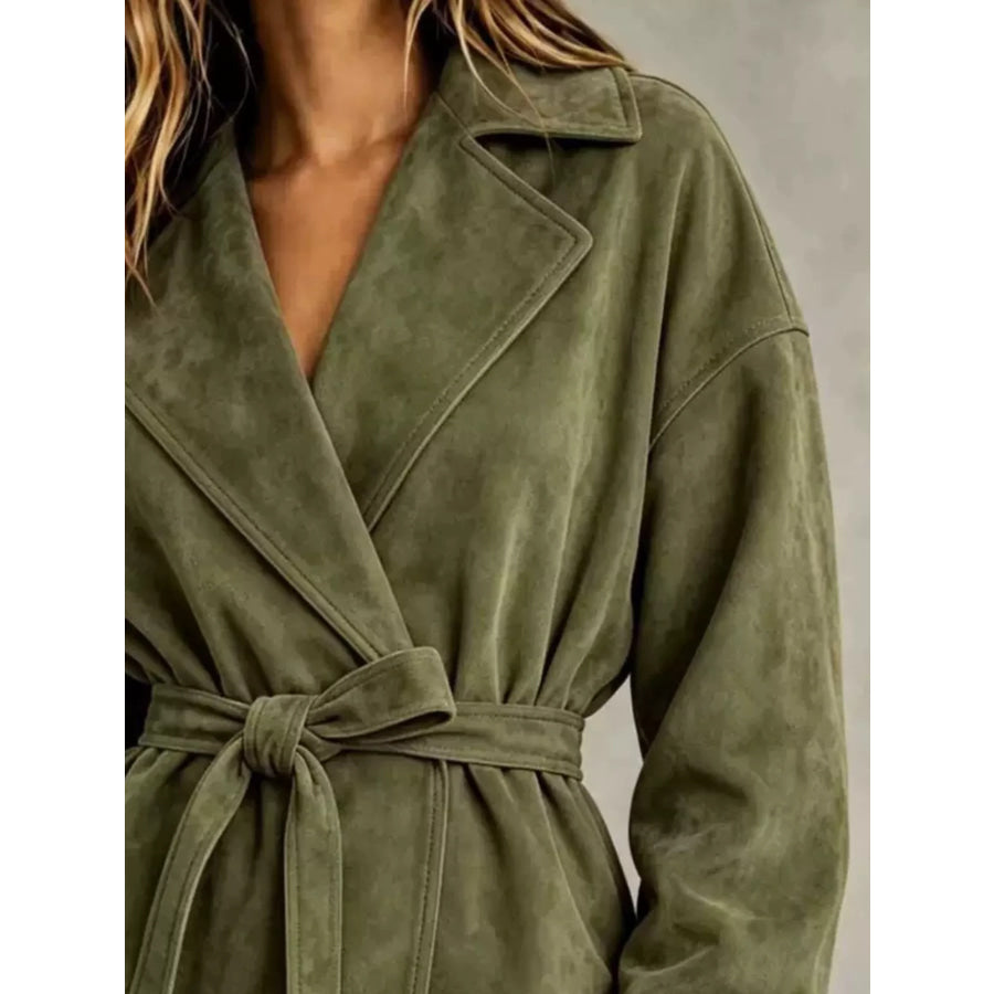 Tie-Waist Lapel Collar Jacket Apparel and Accessories